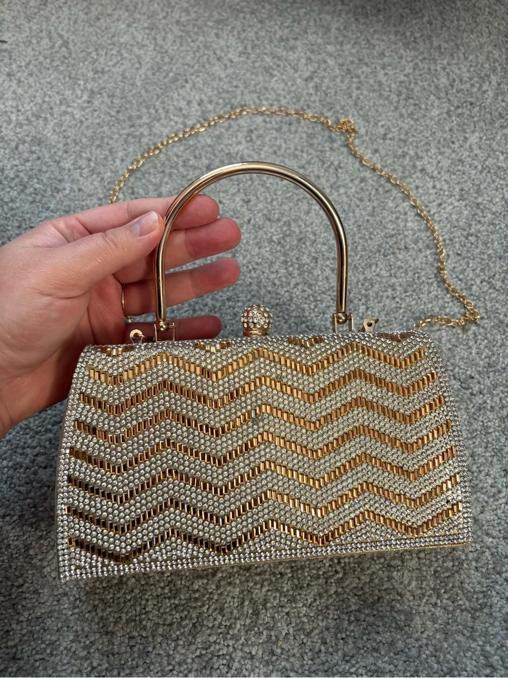 Sparkling Chevron Crystal Evening Clutch - Gold & Silver